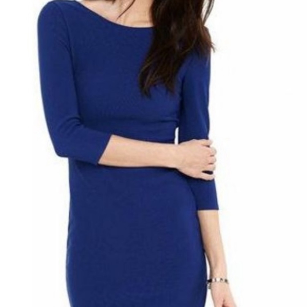 Express Blue Ribbed Midi Sheath Dress